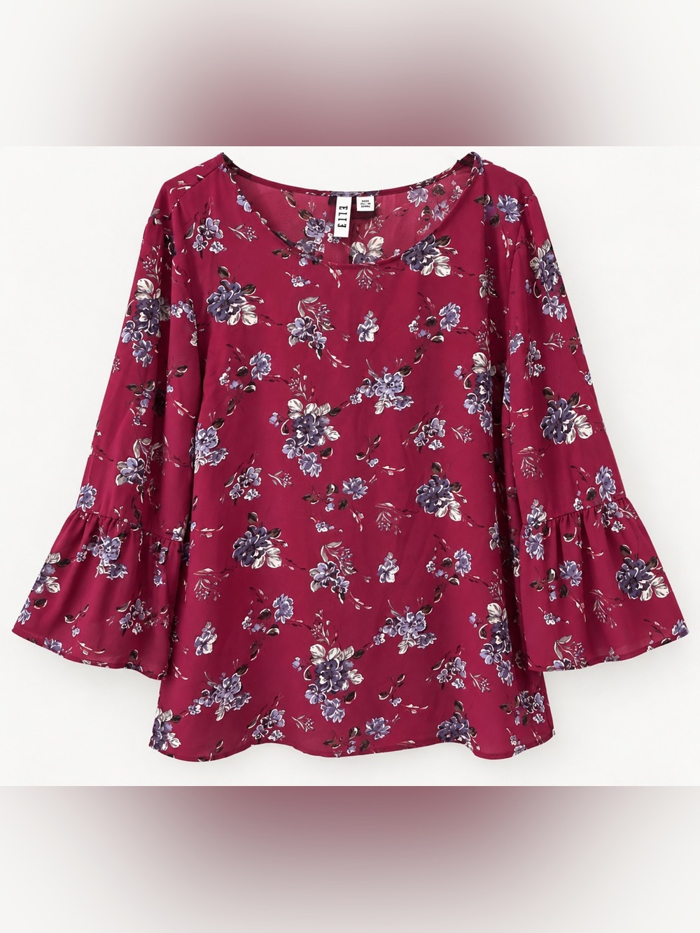 Elle Floral Bell-Sleeve Blouse in Deep Berry